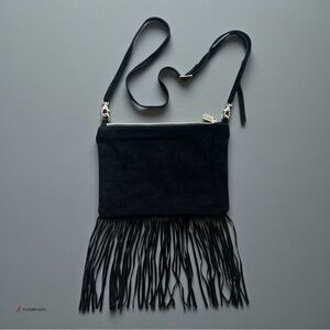 💖 Garuglieri Black Suede Fringe Crossbody Bag 💖
